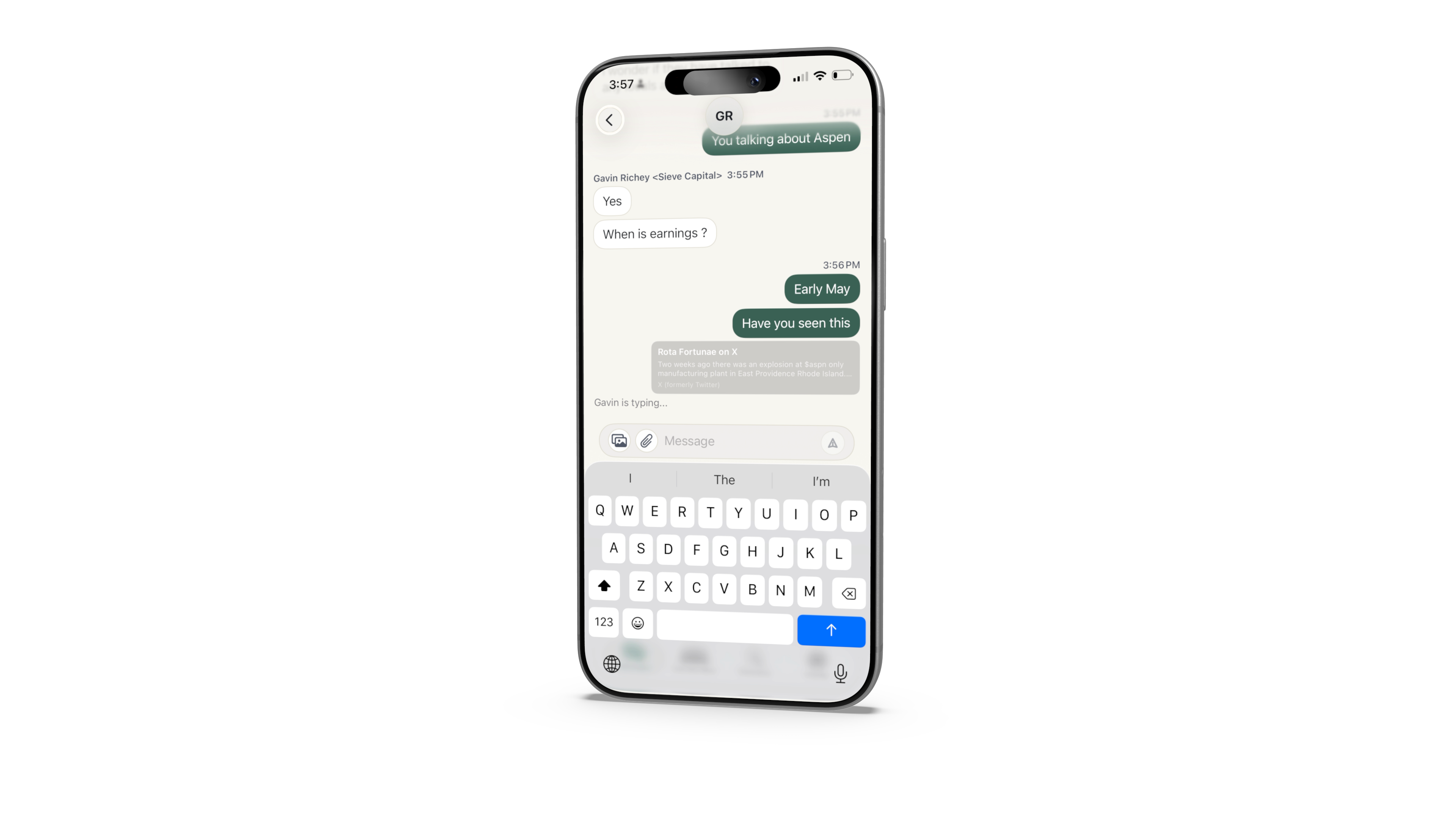 Quavix Messenger mobile chat in angled view